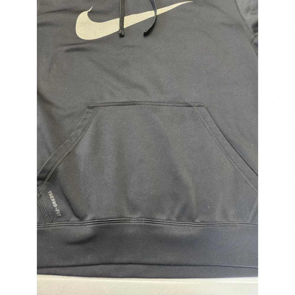 Nike Therma-Fit Hoodie Mens Large Black Pullover Fleece Swoosh‎ Logo Athletic